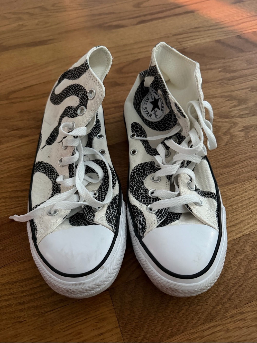 Converse White and Black Snake-Print Chuck Taylor High Top Sneakers